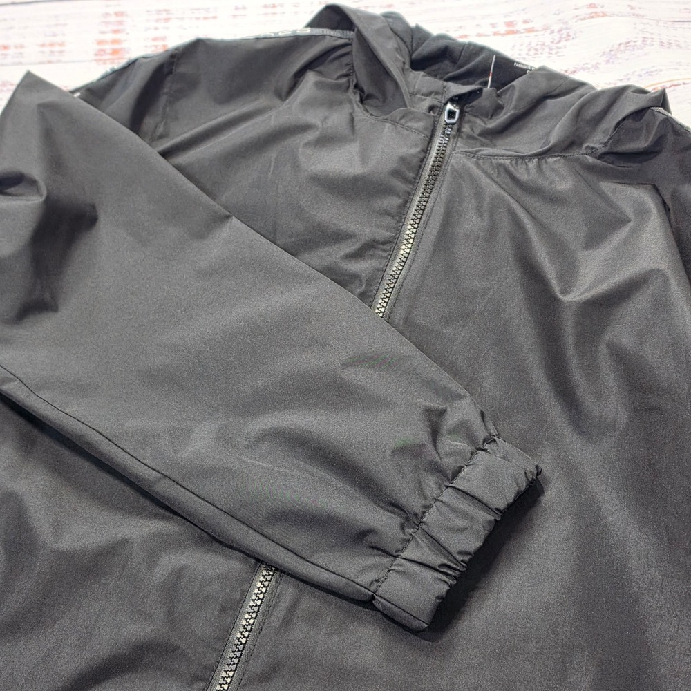 Spyder Windbreaker Jacket Mens XL Black Excellent Logo Tape Full Zip Hooded